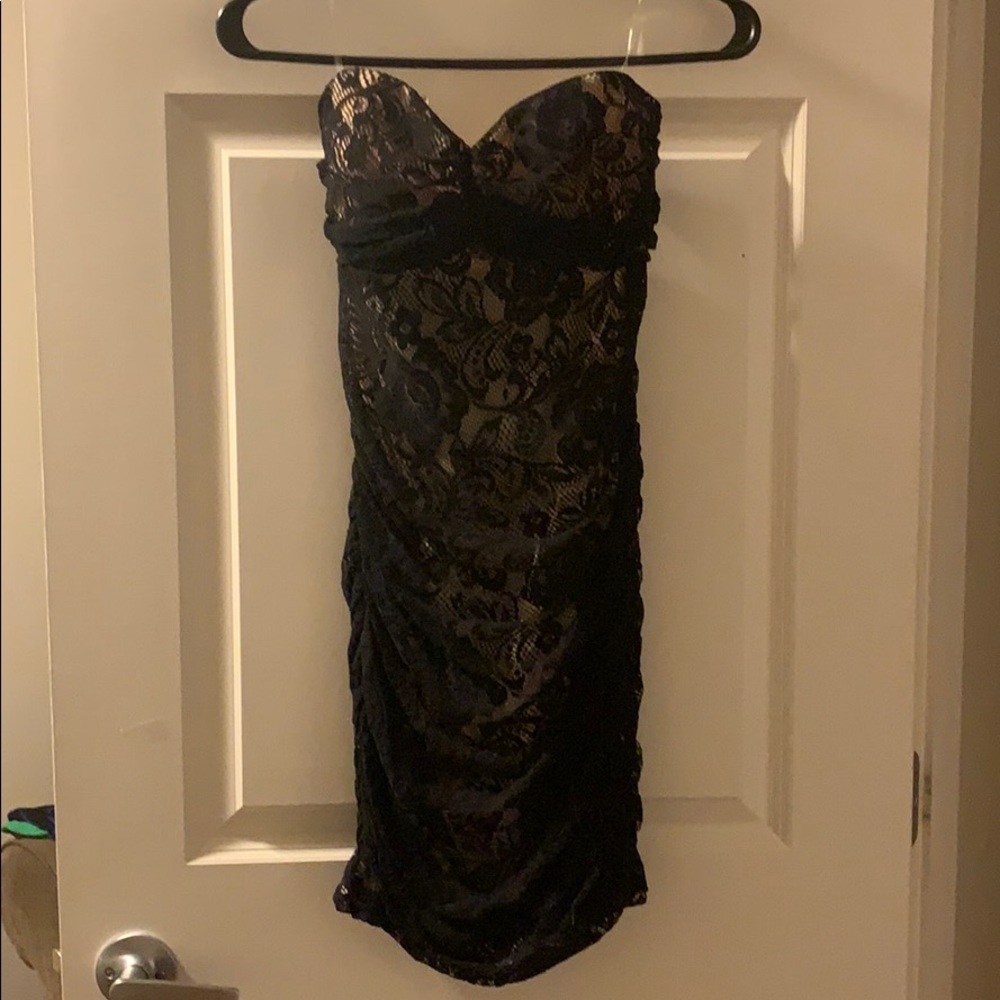 Black strapless lace dress